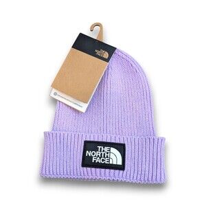 NWT The North Face Girls Lilac Purple Logo Knit Beanie